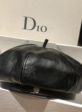 贝雷帽女PU皮八角帽英伦复古皮帽子日系黑色南瓜帽秋冬显脸小时尚