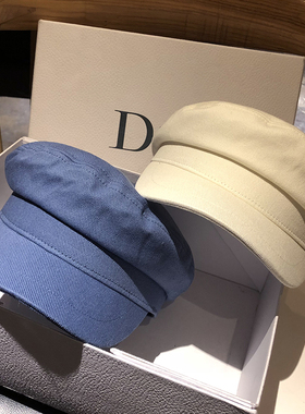 秋冬光板南瓜女休闲蓝色平顶鸭舌帽时尚百搭八角帽英伦贝雷帽学生