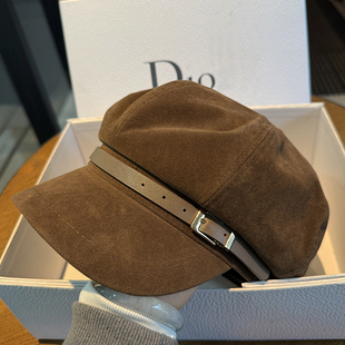 秋冬百搭报童帽显脸小麂皮绒皮带扣八角帽时尚 休闲画家帽逛街贝雷