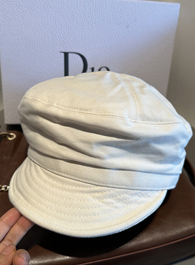 时尚复古平顶报童帽纯色简约鸭舌帽白色百搭画家帽显脸小海军时尚