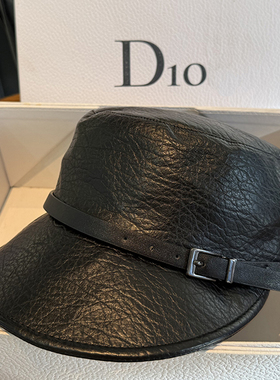 PU皮时尚马术帽黑色皮带扣鸭舌帽平顶报童帽显脸小百搭骑士帽八角