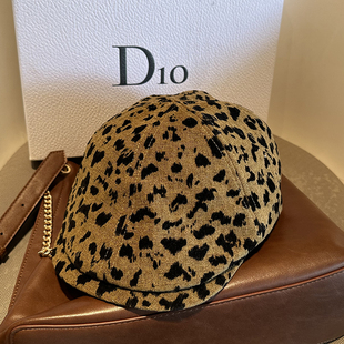 日系百搭前进帽时尚 复古豹纹鸭舌帽反戴英伦画家帽子休闲简约贝雷