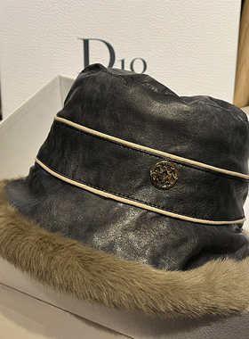 韩国PU皮保暖渔夫帽双面可戴盆帽女毛毛复古百搭保暖帽子女休闲潮