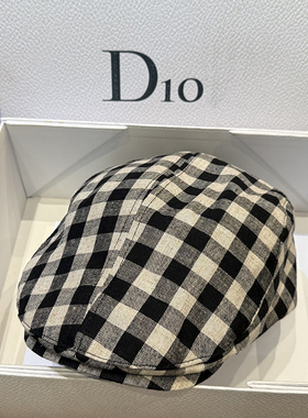 棉麻格子透气前进帽休闲显脸小鸭舌帽复古时尚帽子女日系复古报童