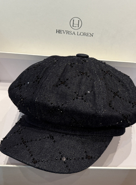 四季牛仔八角帽水钻气质休闲显脸小报童帽时尚复古鸭舌帽大版云朵