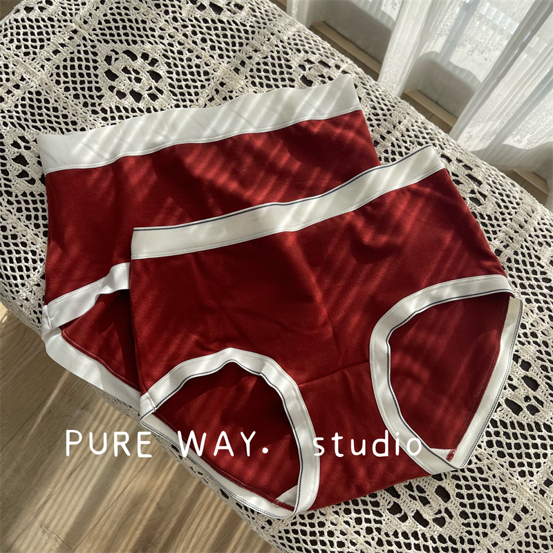 复古红本命年舒适磨毛羊绒感简约无痕中高腰三角内裤秋冬女士新婚