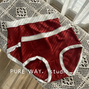 复古红本命年舒适磨毛羊绒感简约无痕中高腰三角内裤 秋冬女士新婚
