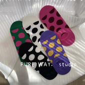 春夏高纯棉92%多彩撞色ins波点隐形船袜女士薄款 硅胶防脱浅口吸汗