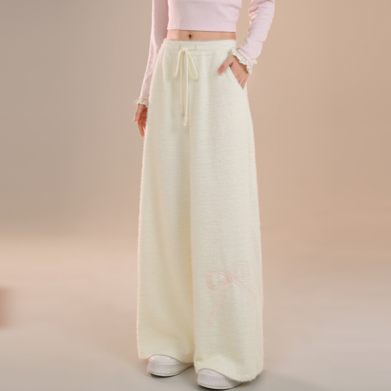 甜美风垂感宽松显瘦加绒阔腿裤女