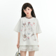 夏季 森女部落原创手绘图案漫画感短袖 T恤女少女感立体蝴蝶结半袖