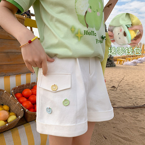 森女部落白色高腰短裤女薄款夏季新款苹果卷边显瘦小个子休闲裤子