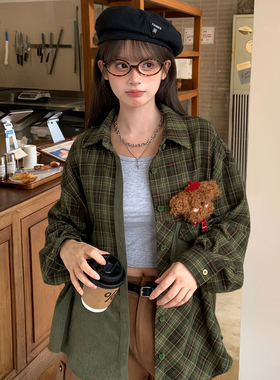 森女部落文艺百搭可爱小狗长袖衬衫女拼接设计感2026新款宽松上衣