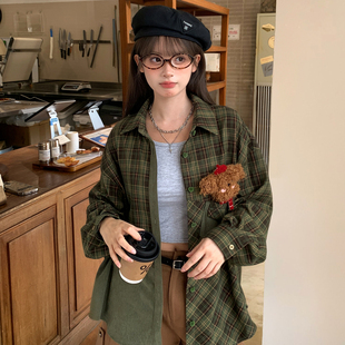 宽松上衣 女拼接设计感2025新款 森女部落文艺百搭可爱小狗长袖 衬衫