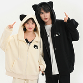 森女部落可爱情侣装 加绒卫衣厚外套女冬新款 小个子宽松连帽上衣秋