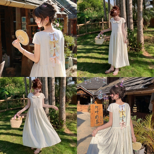 森女部落原创设计感娃娃领连衣裙女2026新款甜妹碎花宽松长裙夏季