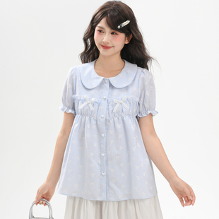 森女部落甜美风蝴蝶结设计感宽松娃娃领衬衫 百搭上衣夏 女2026新款
