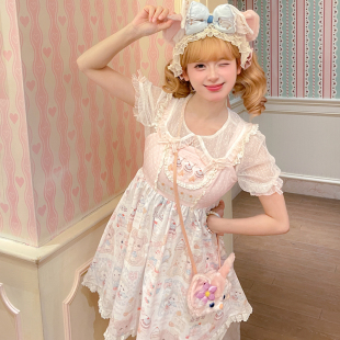 森女部落甜美风卡通印花设计感轻lo背心裙原创大裙摆吊带连衣裙女