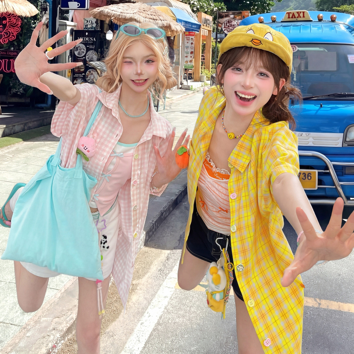 森女部落软妹风胡萝卜设计感格子短袖衬衫女2026夏季新款甜美上衣