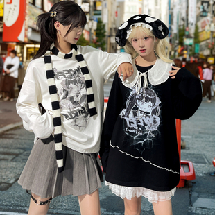女装 森女部落原创Y2K撕漫感风印花长袖 T恤上衣2025春秋新款