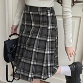 森女部落学院风格 纹百褶裙女新款 高腰显瘦百搭小个子软妹半身裙春