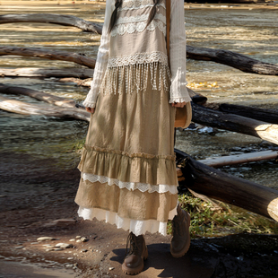 女装 森女部落原创花边浪漫半身裙高腰气质秋季 女2025年秋冬新款