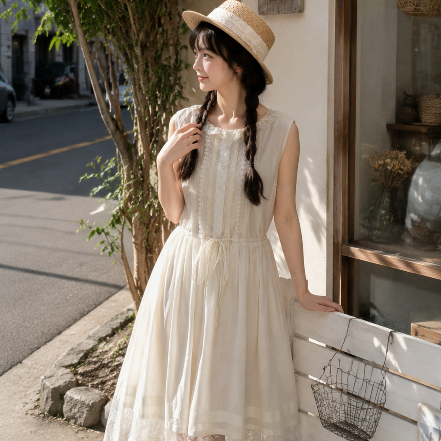 森女部落度假风连衣裙女2026夏新款蕾丝拼接设计感腰显瘦无袖长裙