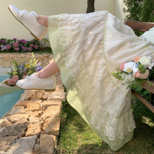 森女部落森系百搭高腰半身裙女2026新款 蕾丝拼接设计感甜美长裙夏