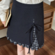 森女部落学院风格 子拼接设计感A字短裙新款 甜酷百搭高腰半身裙女