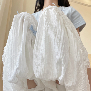 森女部落甜美百搭高腰阔腿裤女新款蕾丝设计感宽松遮肉花苞长裤夏