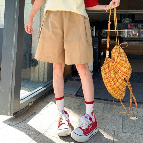 卡其色工装短裤女夏休闲五分裤子