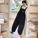 森女部落学院风黑色宽松背带裤 休闲裤 女秋冬可爱猫咪刺绣新款 工装