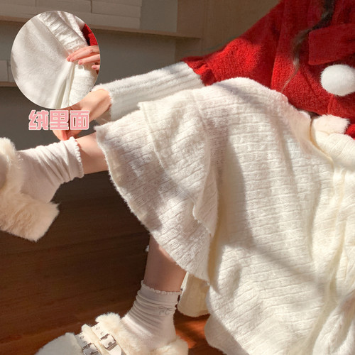 甜美风百搭纯色高腰针织A字裙女