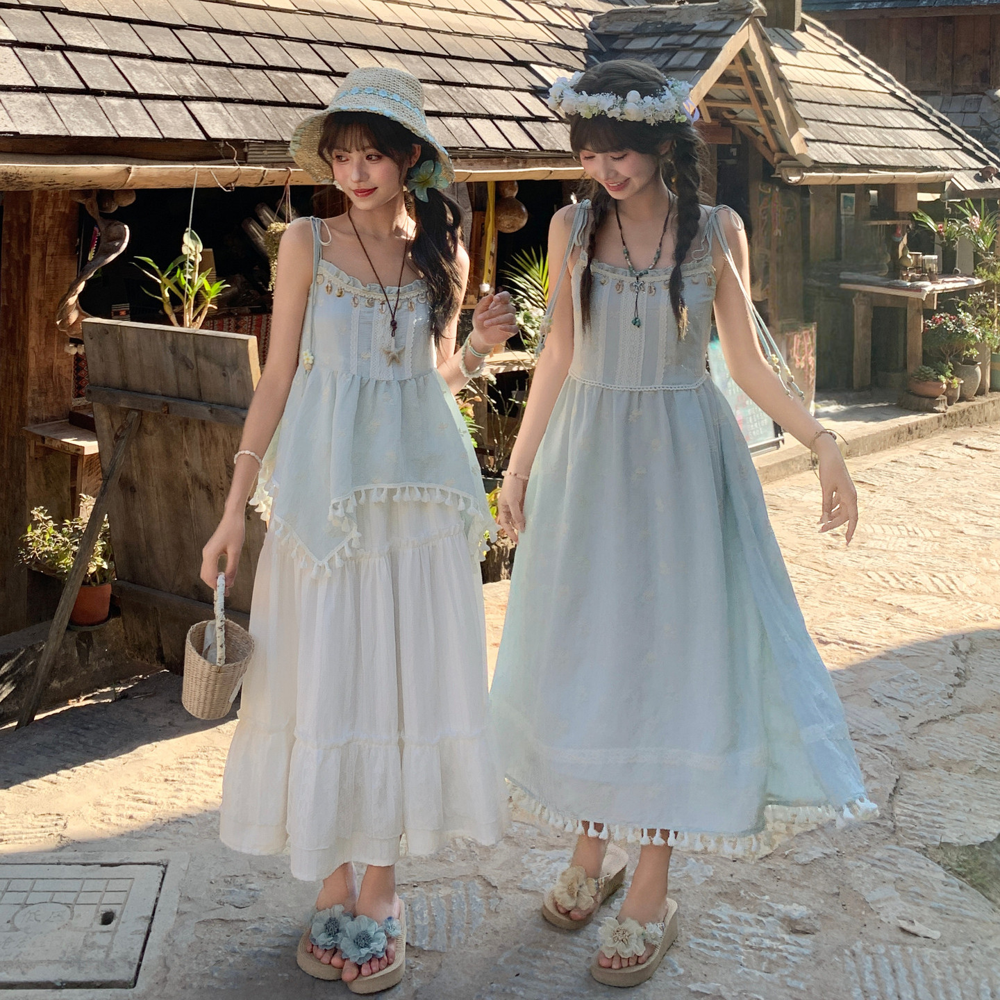 森女部落小个子海边外穿宽松小吊带上衣女夏多巴胺设计感无袖背心图片