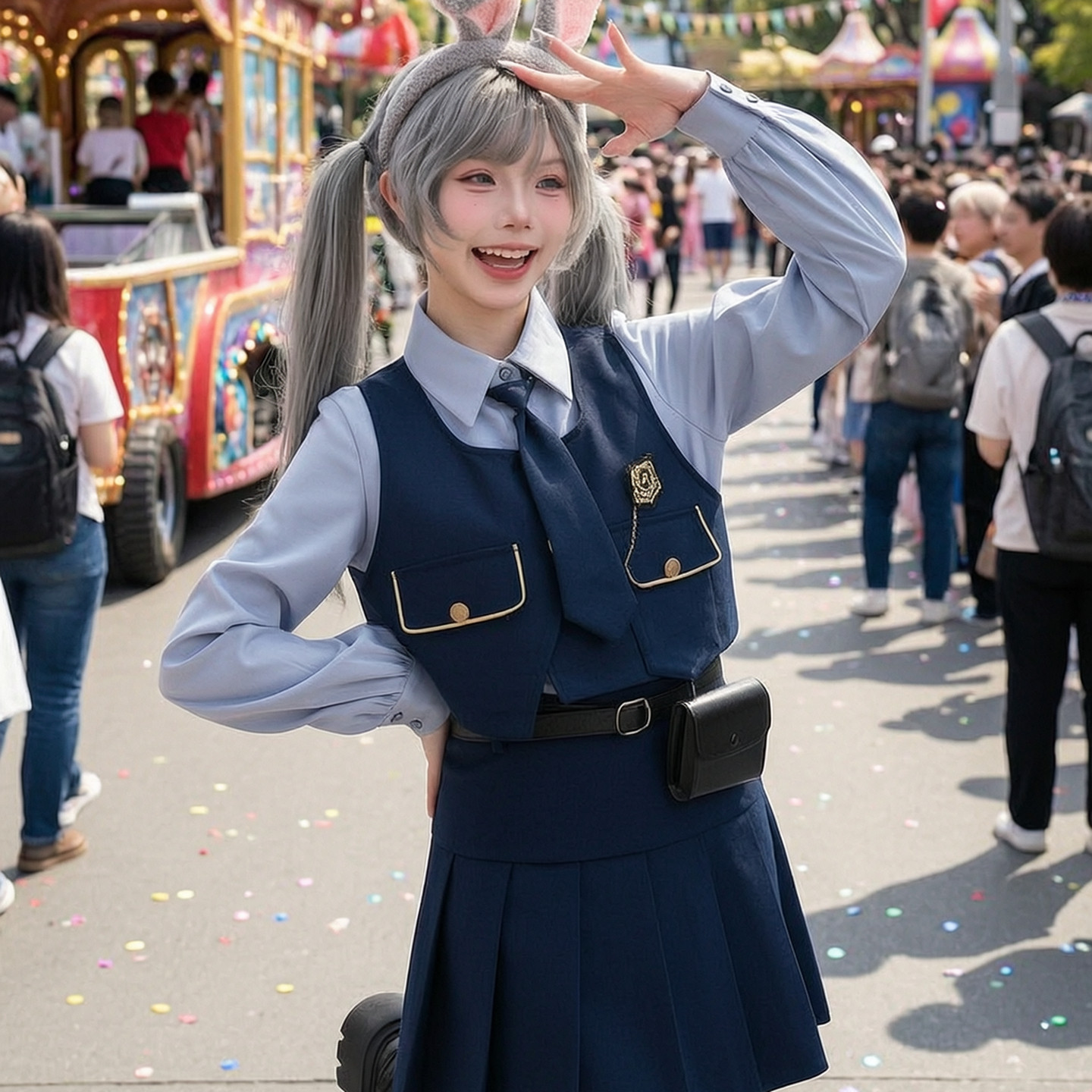 森女部落学院风设计感兔子警官cos服裙子套装女新款长袖制服春夏