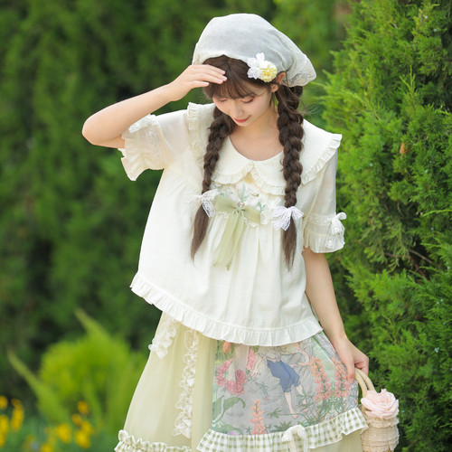 花铃湖畔森女部落原创森系田园风少女穿搭衬衫女夏季新款上衣女