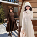 森女部落温柔森系长袖 高领设计感大裙摆针织A字裙冬 连衣裙女新款