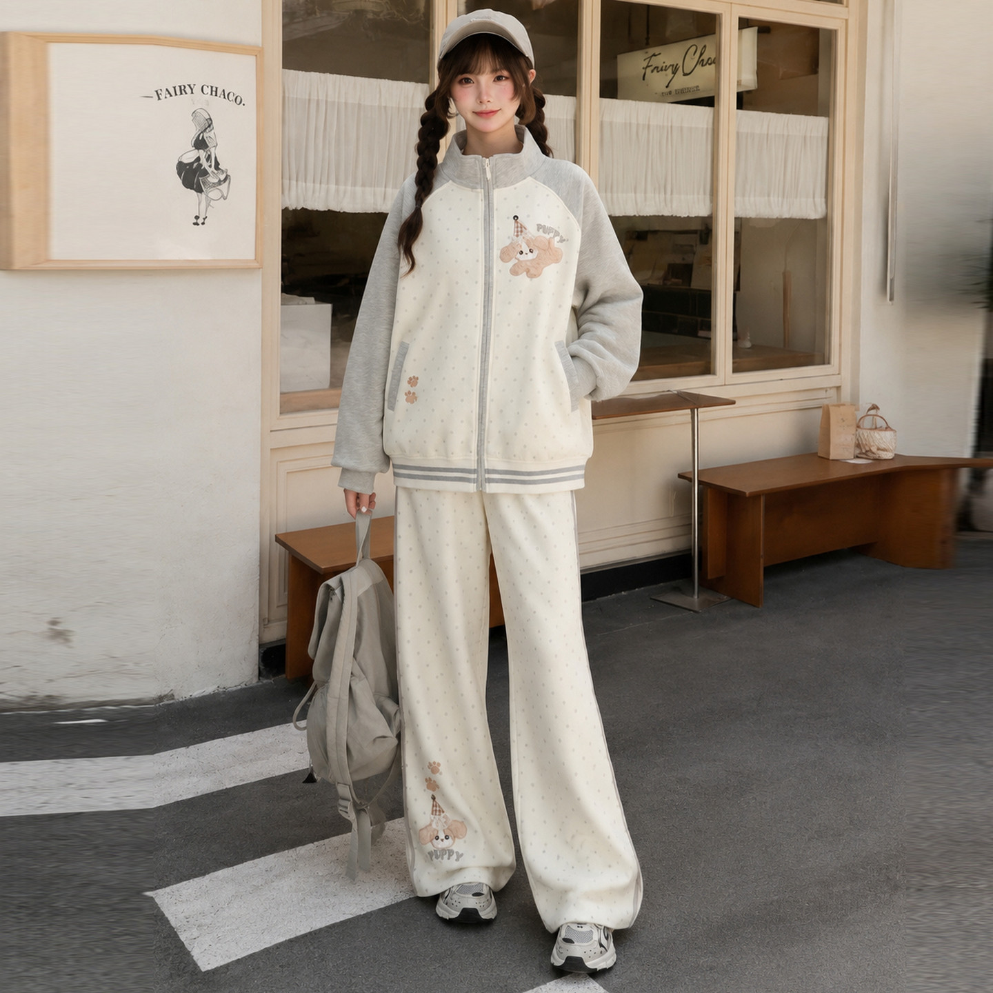 上新限时88折森女部落甜美波点垂感阔腿裤女2026可爱小狗长裤秋季