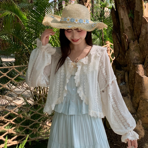 森女部落薄款宽松透气设计感短款外套女2026新款纯色百搭开衫夏季
