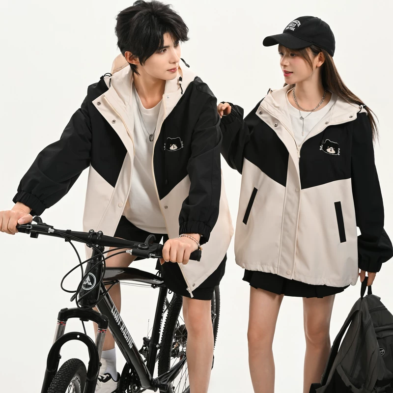 森女部落 Couple clothing, trench coat, autumn jacket with hood, for beloved, loose fit