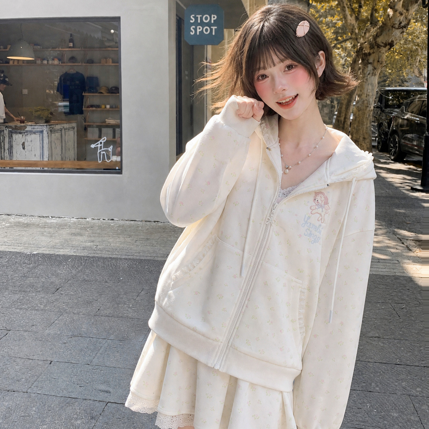 森女部落连帽卫衣女宽松慵懒风开衫休闲外套2026秋季新款少女上衣