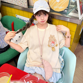 森女部落原创设计可爱萌趣立体土拨鼠短袖 女T恤圆领纯棉上衣宽松