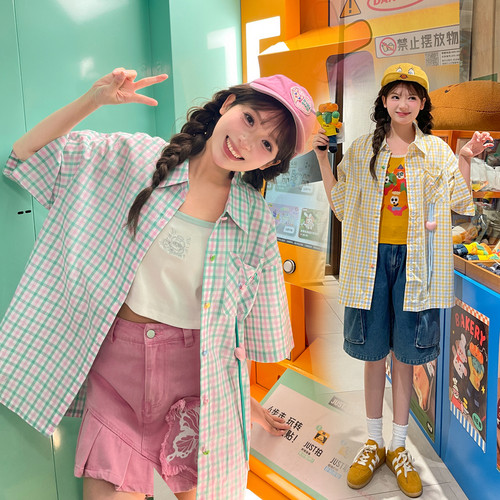 森女部落原创多巴胺彩色格子衬衫