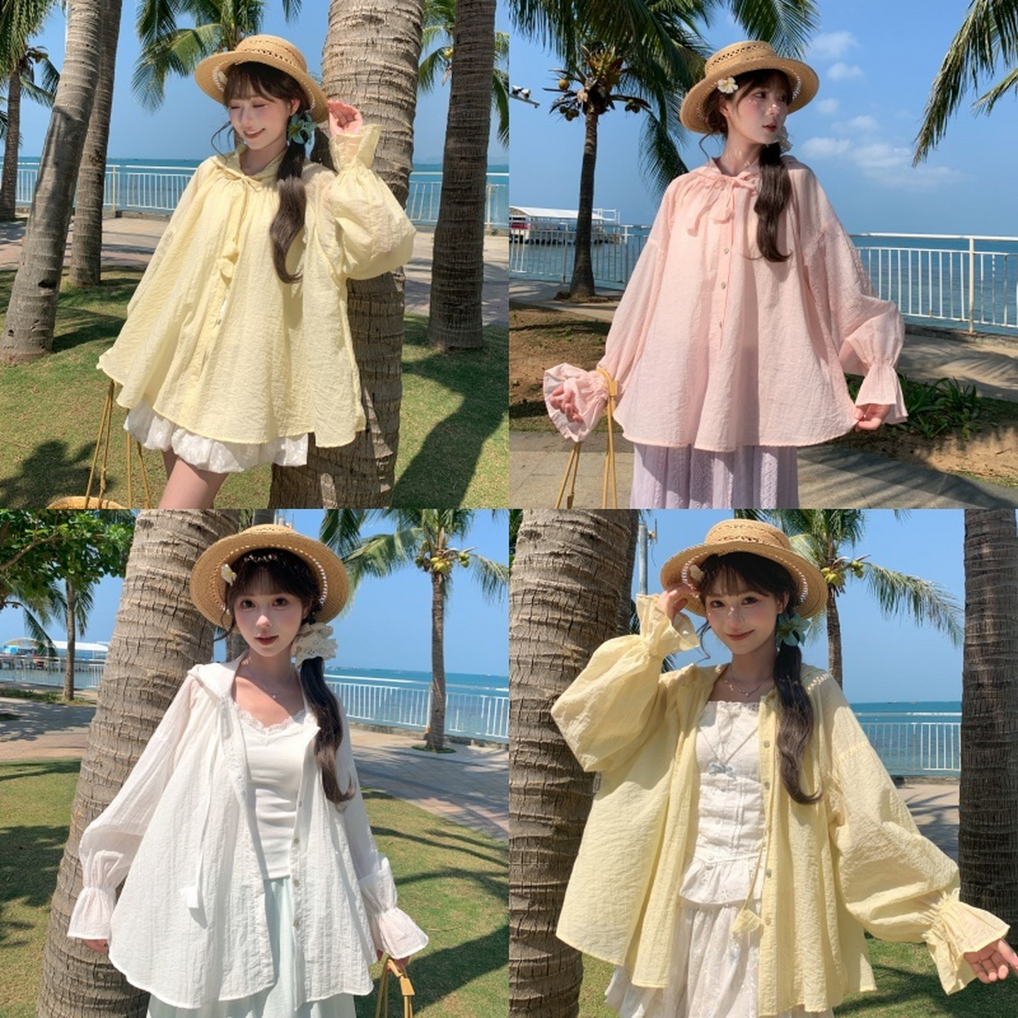 森女部落甜美风黄色宽松连帽外套女上衣2026款外搭薄款防晒开衫夏图片
