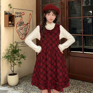 森女部落学院风复古连衣裙女2025新款 秋冬百搭宽松甜美格子背心裙