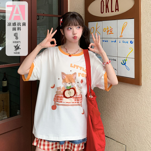 可爱印花休闲T恤女夏季宽松上衣