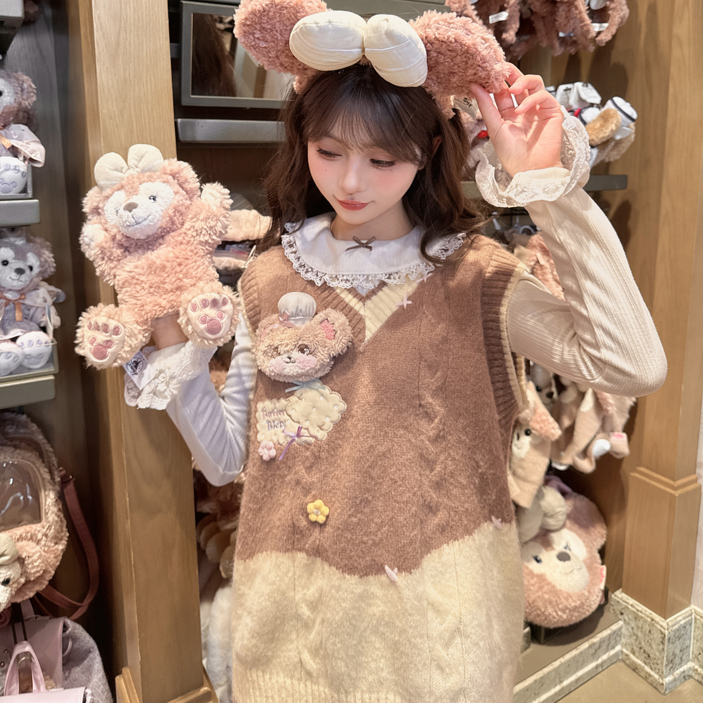 森女部落甜美风可爱小熊刺绣针织马甲女2026新款秋季宽松叠穿背心