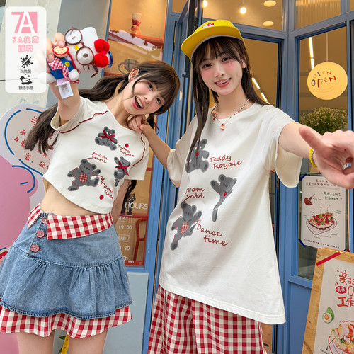 甜美可爱小熊印花短袖T恤女夏季