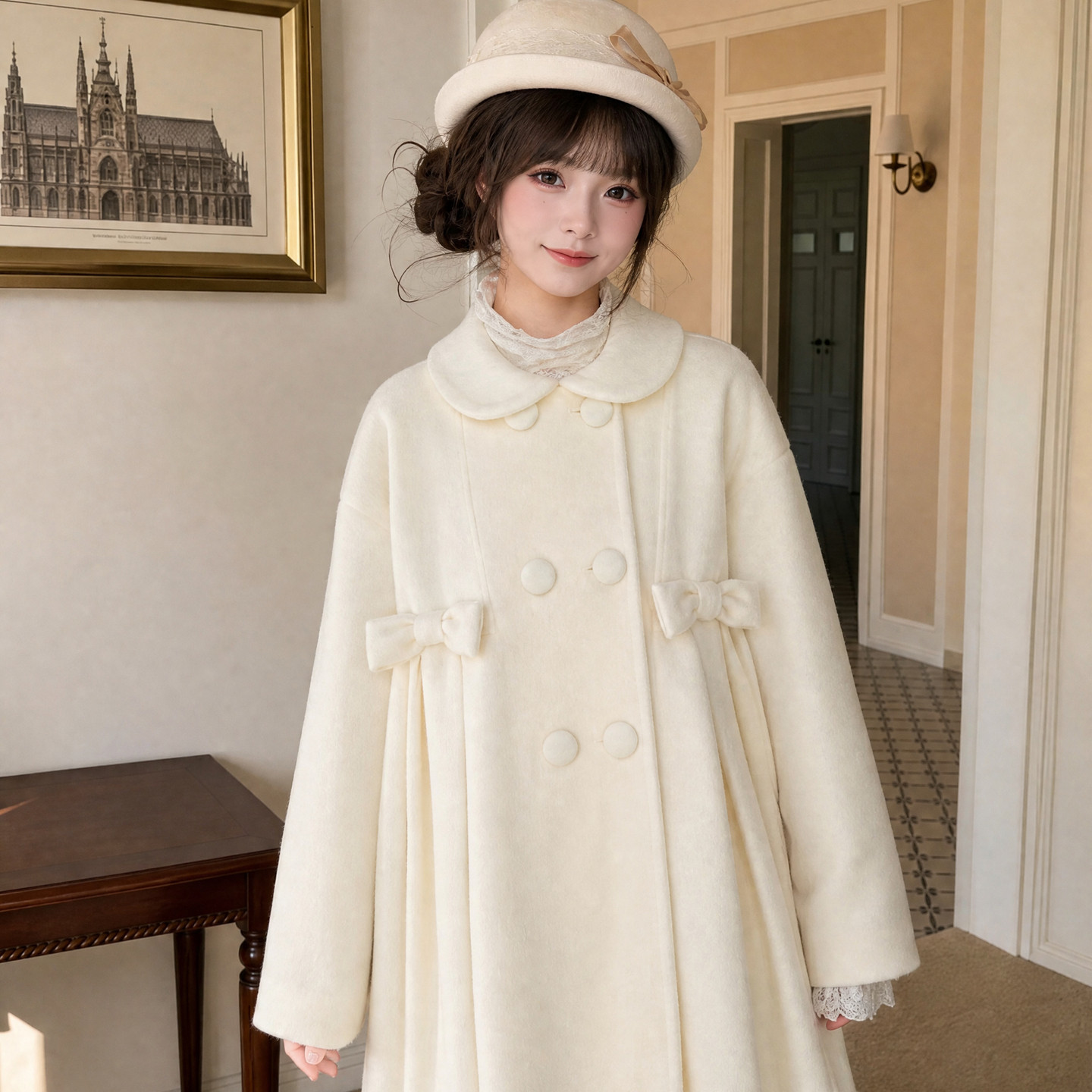 上新限时88折森女部落米白色毛呢大衣女2026年秋季少女风长款外套