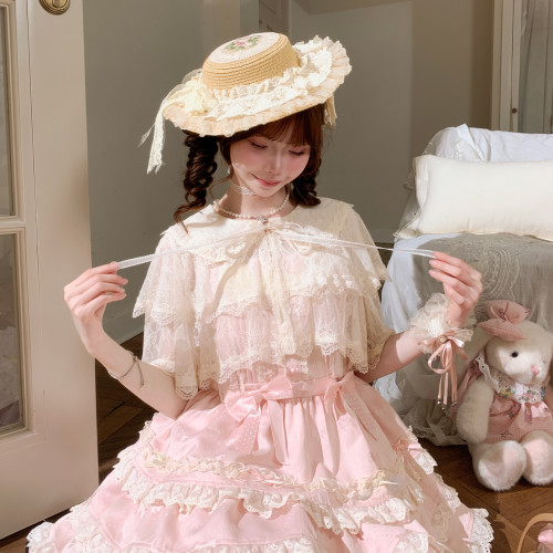 森女部落lolita裙子外搭罩衫女上衣白色蕾丝娃娃领开衫小外套夏季