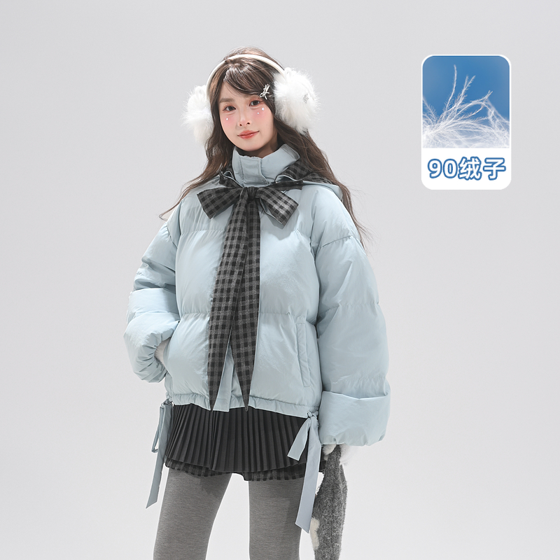 森女部落甜美风90白鸭绒羽绒服女新款拼接设计感保暖宽松外套冬季